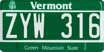 VT license plate ZYW316