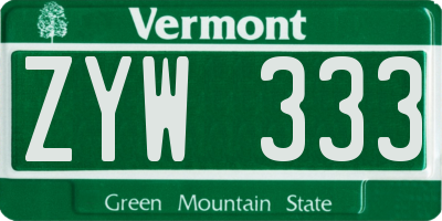 VT license plate ZYW333