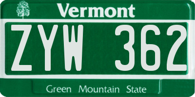 VT license plate ZYW362