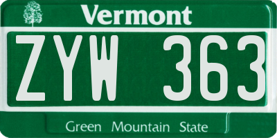 VT license plate ZYW363