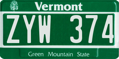 VT license plate ZYW374