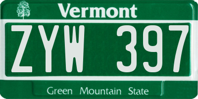 VT license plate ZYW397