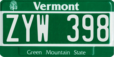 VT license plate ZYW398