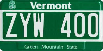 VT license plate ZYW400