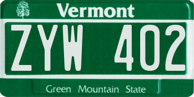 VT license plate ZYW402