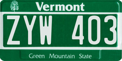 VT license plate ZYW403