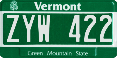 VT license plate ZYW422