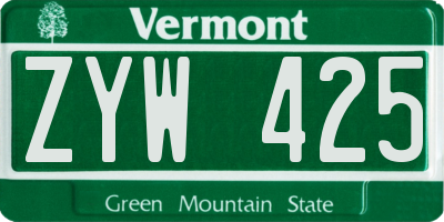 VT license plate ZYW425