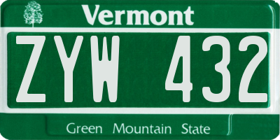VT license plate ZYW432