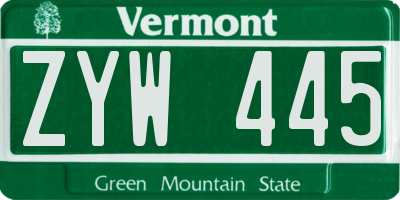 VT license plate ZYW445