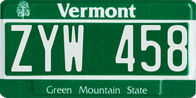 VT license plate ZYW458