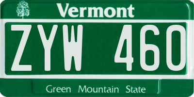 VT license plate ZYW460