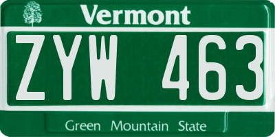 VT license plate ZYW463