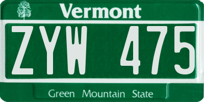 VT license plate ZYW475
