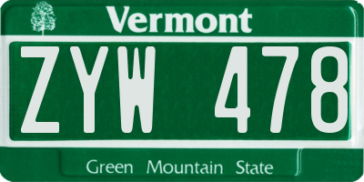 VT license plate ZYW478