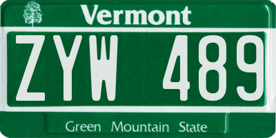 VT license plate ZYW489