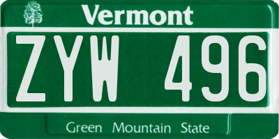 VT license plate ZYW496