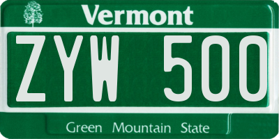 VT license plate ZYW500