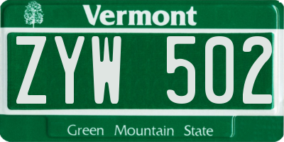 VT license plate ZYW502