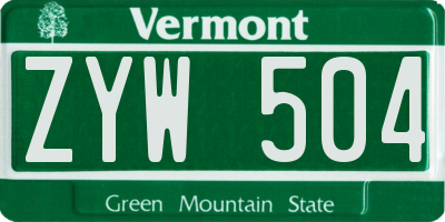 VT license plate ZYW504