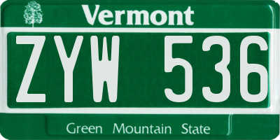 VT license plate ZYW536