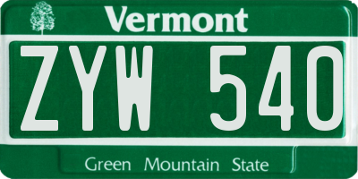 VT license plate ZYW540