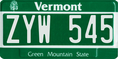 VT license plate ZYW545