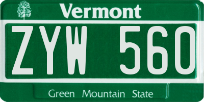 VT license plate ZYW560