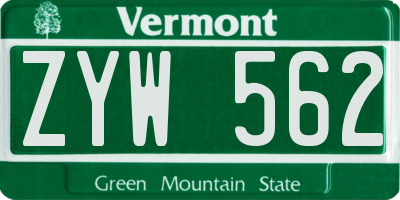 VT license plate ZYW562
