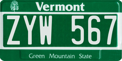 VT license plate ZYW567