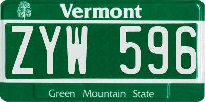 VT license plate ZYW596