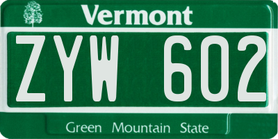 VT license plate ZYW602