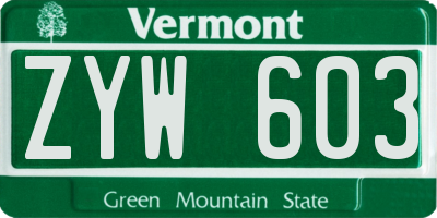VT license plate ZYW603