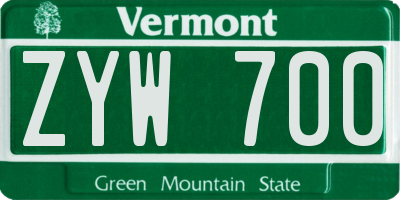 VT license plate ZYW700