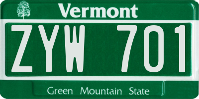 VT license plate ZYW701