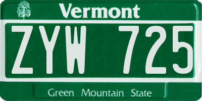 VT license plate ZYW725