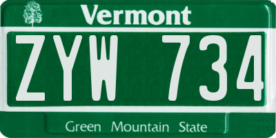 VT license plate ZYW734