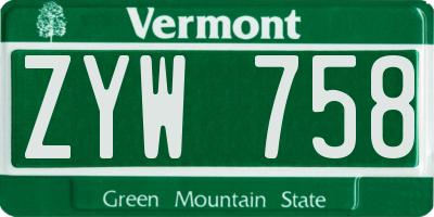 VT license plate ZYW758