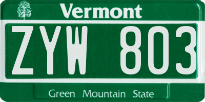 VT license plate ZYW803
