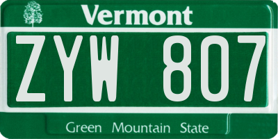 VT license plate ZYW807