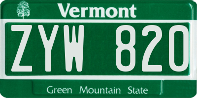 VT license plate ZYW820