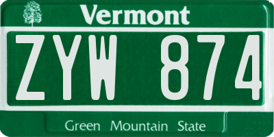 VT license plate ZYW874