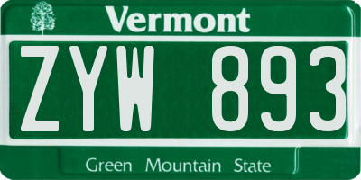VT license plate ZYW893
