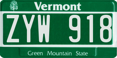 VT license plate ZYW918