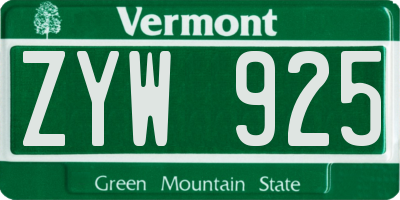 VT license plate ZYW925