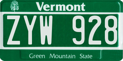 VT license plate ZYW928