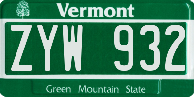 VT license plate ZYW932