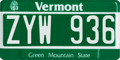 VT license plate ZYW936