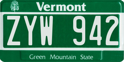VT license plate ZYW942