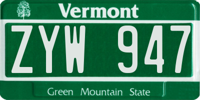 VT license plate ZYW947